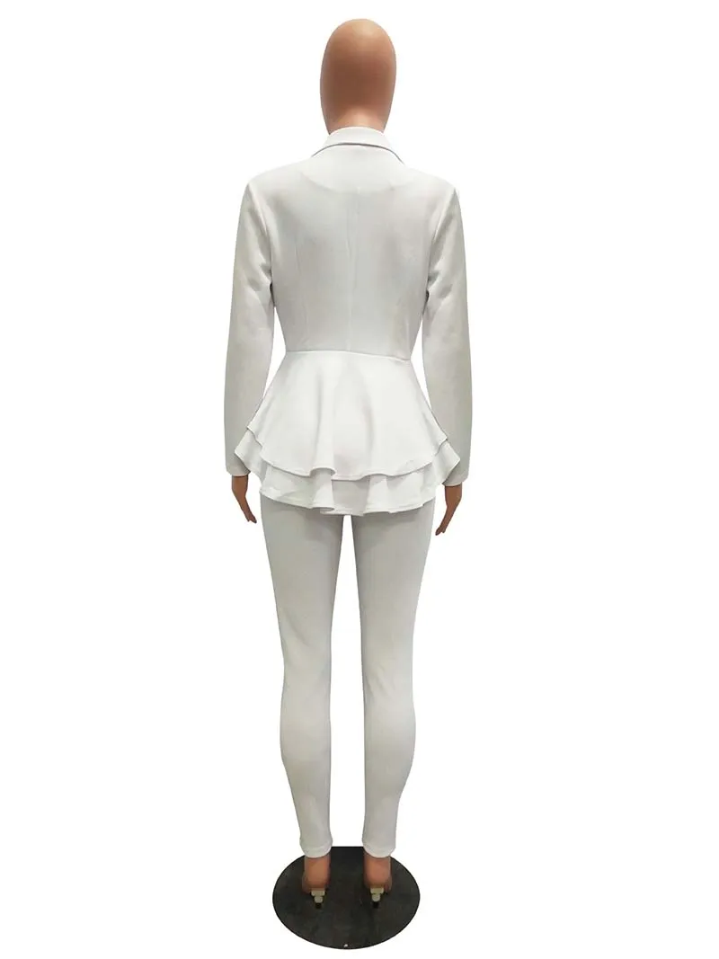 Bonnie Forest элегантный белый однотонный блейзер с оборками Топ и прилегающие брюки-карандаш комплект офисный Блейзер комплект Женская праздничная одежда плюс Размеры