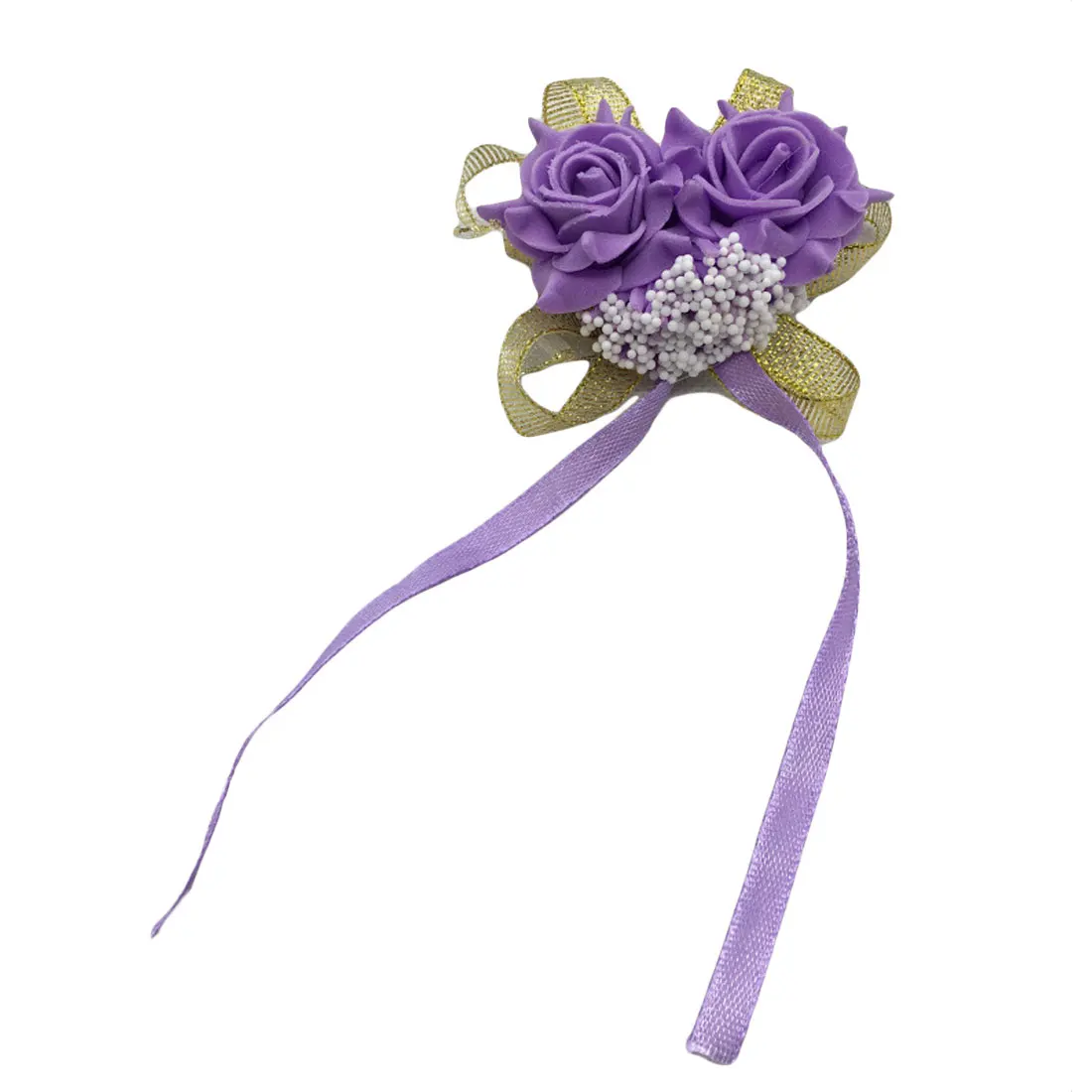 1 шт., шелковая искусственная Роза, свадебное украшение, свадебные корсажи на запястье, ручной цветок, кружево, пенопласт, для невесты, подружки невесты, на запястье, цветок - Цвет: A Purple