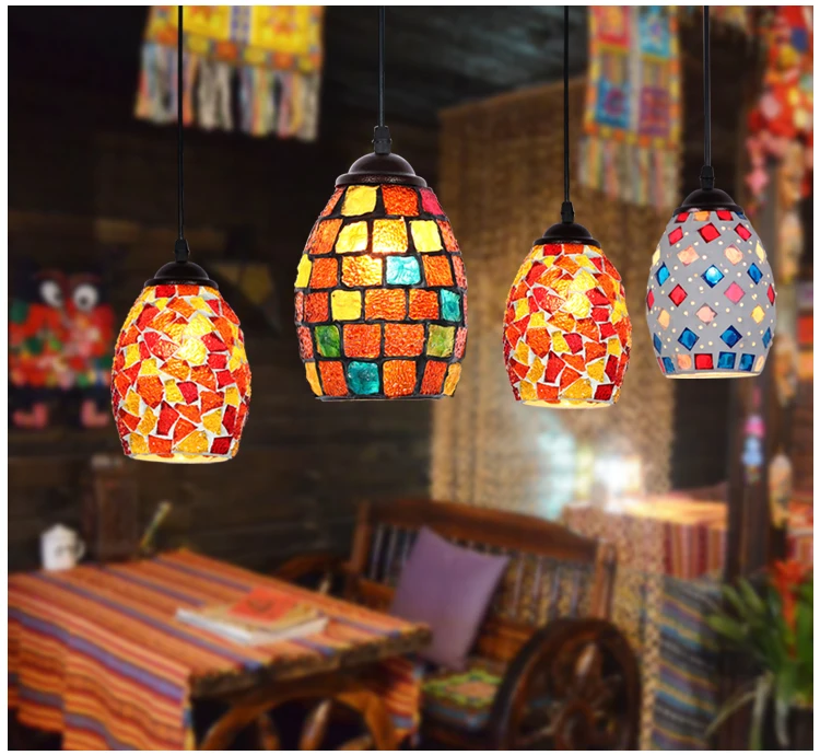 Günstige Böhmen Türkische anhänger lampen led glasmalerei türkische mosaik lampen Mittelmeer küche bar eintrag korridor balkon kronleuchter