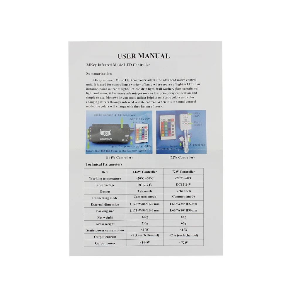 DC12 24V музыкальный контроллер с 24 клавишами ИК пульт дистанционного управления RGB