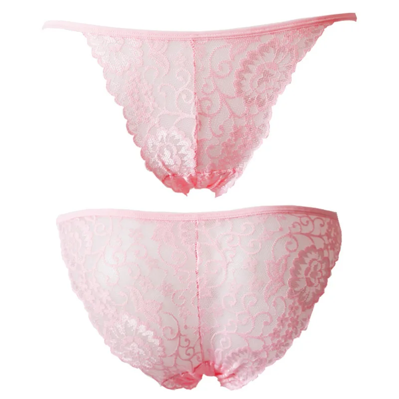 Женские трусики для девочек, сексуальное кружевное нижнее белье, хлопковые стринги, женское нижнее белье с заниженной талией, полая лента - Цвет: Pink