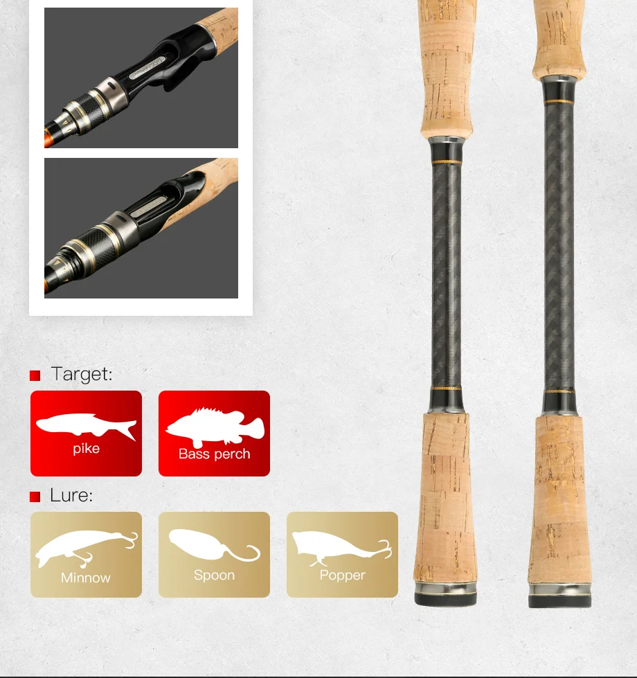 JOHNCOO Ruffy 1.98m 2.1m 2.4m 2.6m Spinning Casting Rod Quick Action Carbon Baitcasting Fishing Rod with Fuji guides