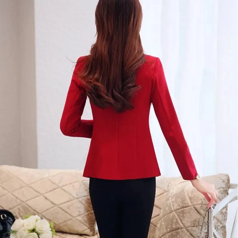 2023 Autumn New Women's Blazer Red Color Matching Single Button Long Sleeve Temperament Lady Lining Suit Jacket Femme Black  530