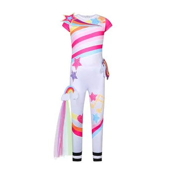 

Girls Rainbow Stars Tassel Short Sleeves Jumpsuit Princess Anime Halloween Cosplay Costume Carnival Party Children Gifts