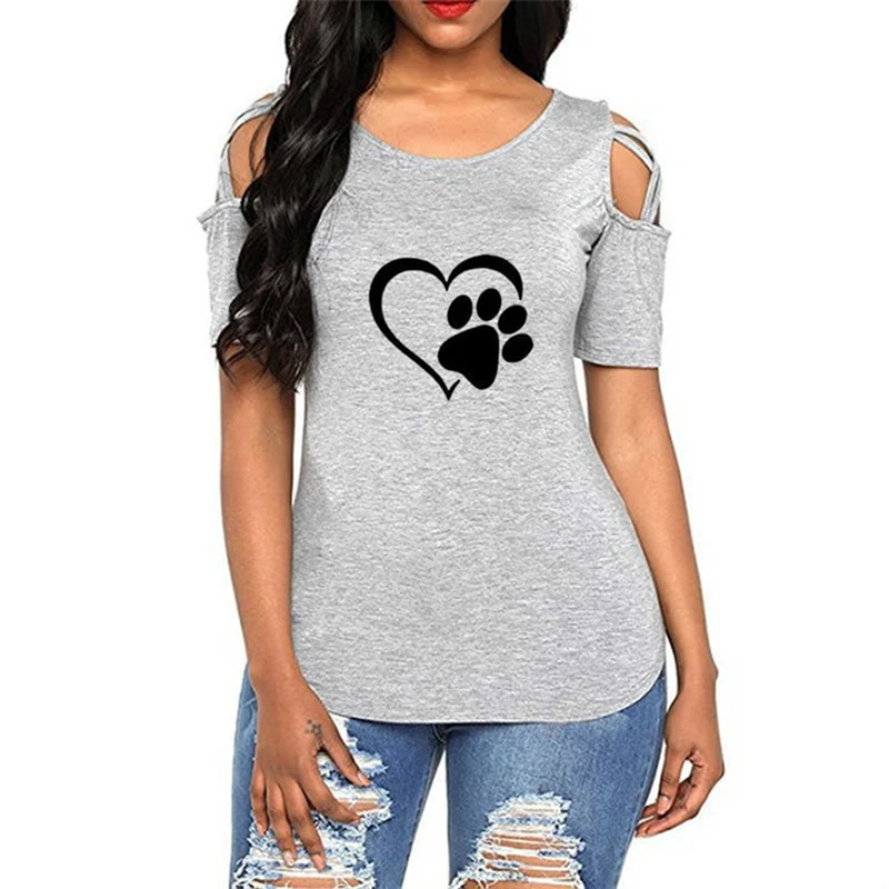 2020 5XL Harajuku lovely heart Tshirt Women Causal T-shirt Cotton Bear paw Tees Woman off shoulder tops Clothes Drop Shipping