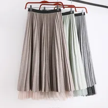 Осенне-зимняя эластичная плиссированная юбка средней длины с высокой талией, Тюлевая шерстяная юбка для женщин, женские юбки saia saias