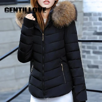 

Winter Fur Collar Women Short Coats Cotton Padded Warm Jackets Hoodie Thicken Slim Fit Clothes Causal Solid Color Female Jackets