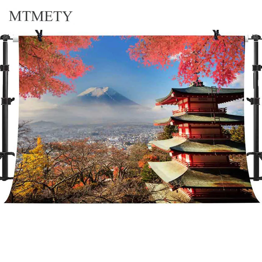 

MTMETY Japan Views Backdrop Fujiyama Kiyomizu Temple Background Fall Maple Leaf Video Props Photo GEME031