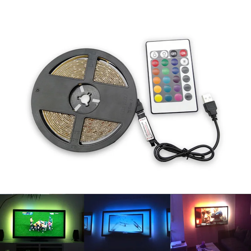 USB LED Strip 5050 RGB Changeable TV Background Lighting 50CM 1M 2M 3M 4M 5M DIY Flexible Light. | Освещение