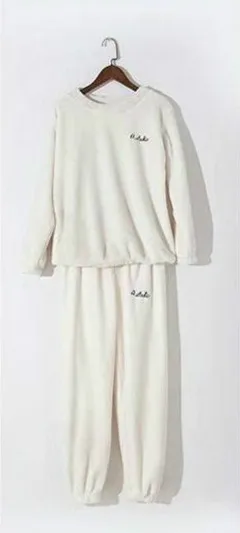 Осень Зима теплые фланелевые женские пижамы наборы толстый коралловый бархат с длинным рукавом Sleepwearannel Paiamas набор для девочек - Цвет: Белый
