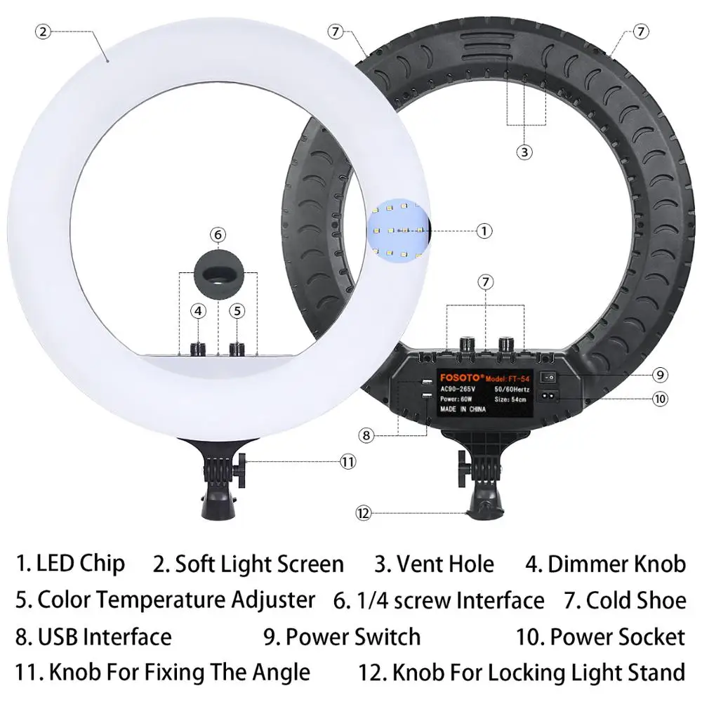  FOSOTO FT-54 21 Inch Led Ring Light 2700 -6500K Photography Lighting Camera Phone Makeup Video Ring - 4000389459133