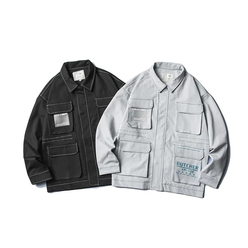 

Wu Navigation Harajuku-Style Tooling Jacket Men's Multi-pockets Popular Brand Japanese-style Retro Loose-Fit Students Casual Lon