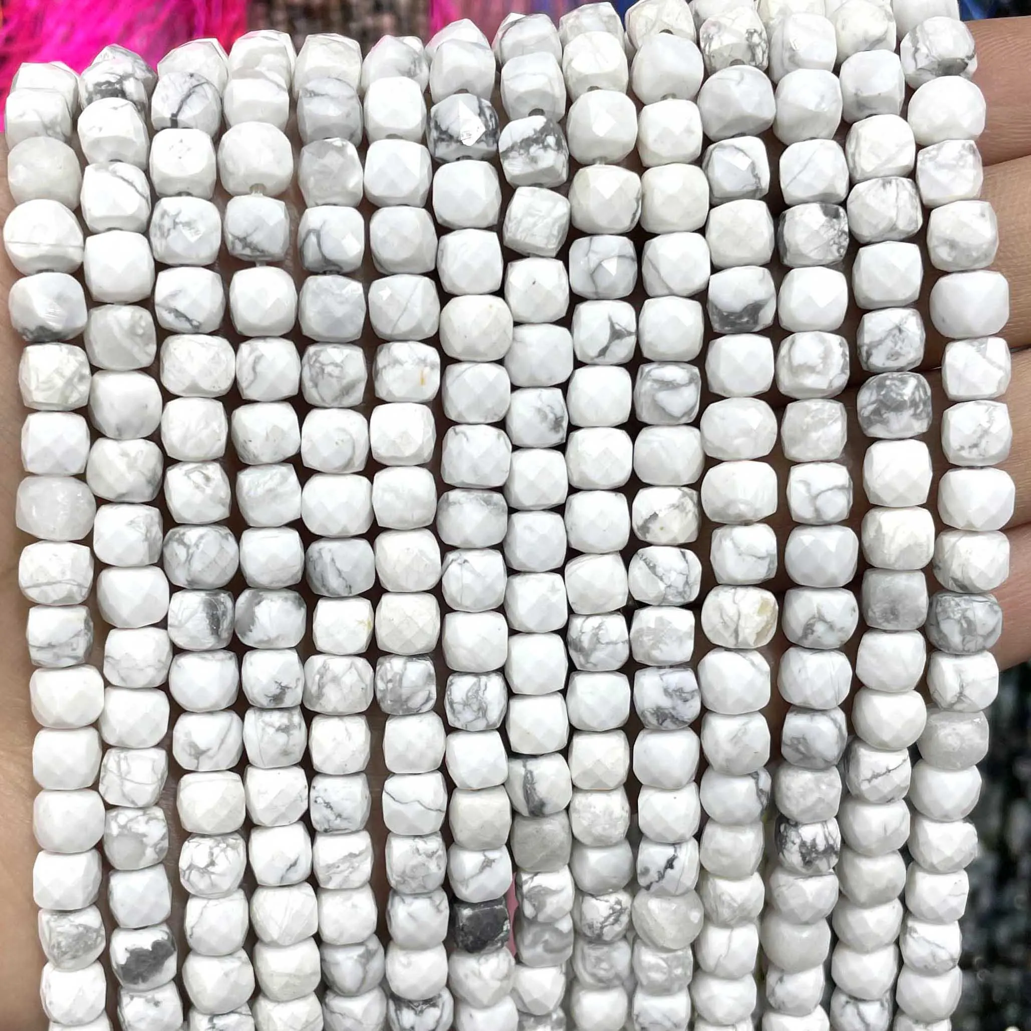 

Faceted Natural Stone Cube Geometry Gemstones White Turquoises Spacer Beads For Jewelry Making DIY Bracelet Accessories 5mm