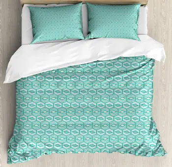 

Abstract Duvet Cover Set Geometric Pattern with Rhombs and Hexagons 3 Piece Bedding Set Seafoam Cream