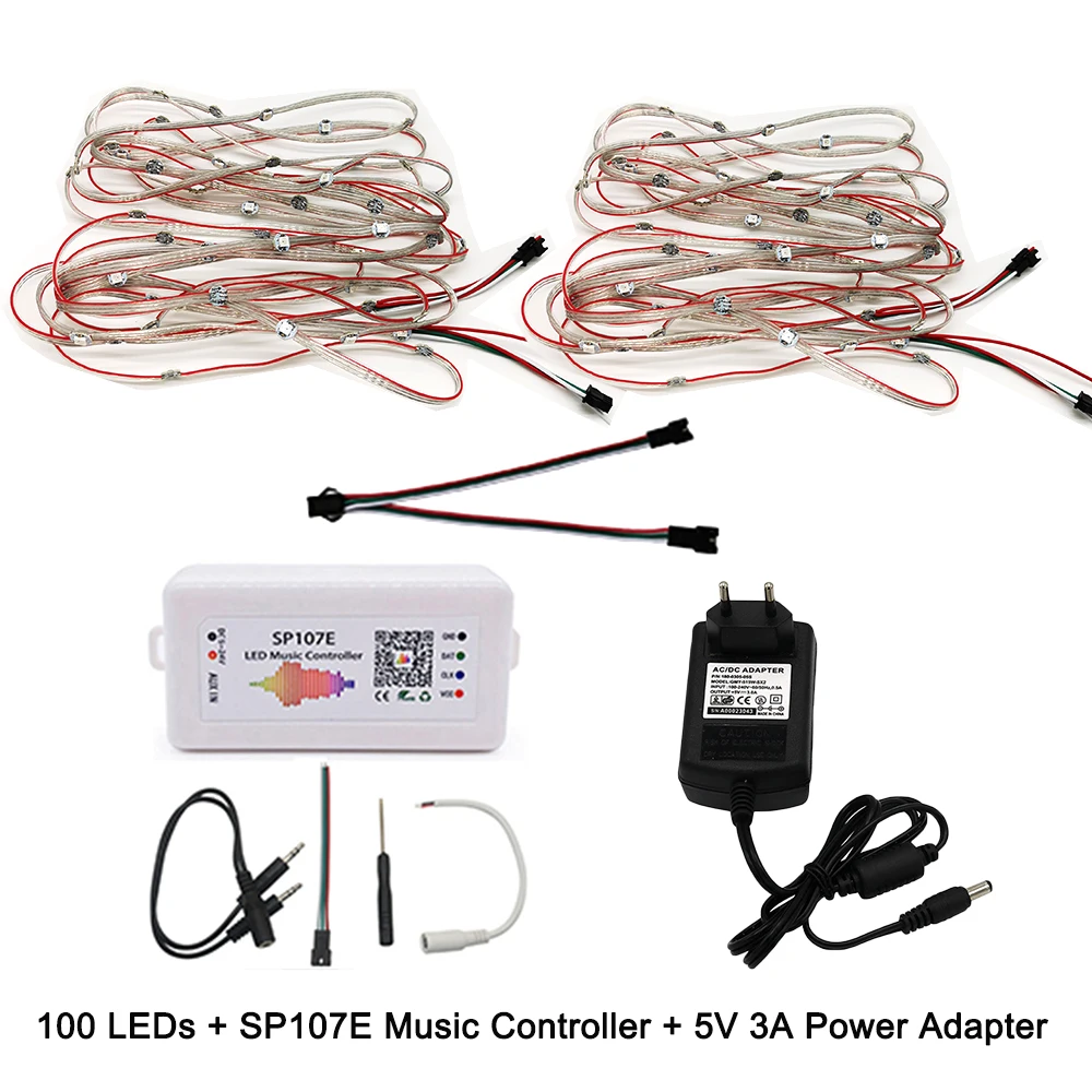 50 100 светодиодный s/string WS2812B предварительно припаянные пиксели RGB светодиодный модуль Плата радиатора узлы с Bluetooth музыкальным контроллером адаптер питания