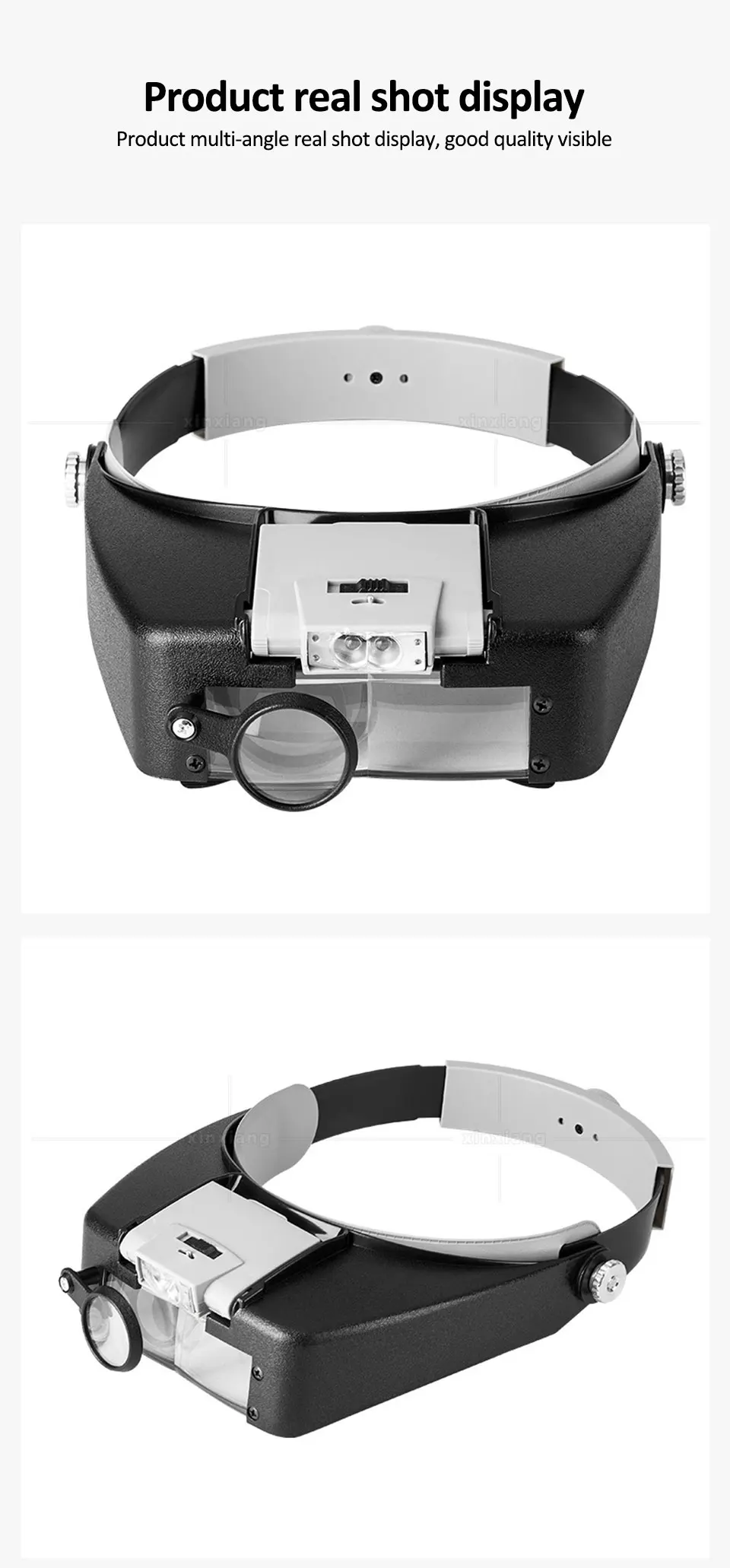 Am Kopf montierte Lupe, LED-Beleuchtung, 1,5 x 3 x 8,5 x 10-fach, Helm-Stil, Lupe, Schmuck, Uhr, Wartung, Leselupe – Detail 11