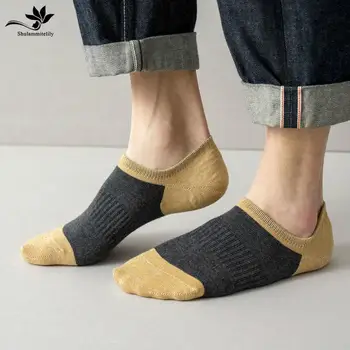 

10Pair/lot Fashion Happy Men Boat Socks Summer Autumn Non-slip Silicone Invisible Cotton Socks Male Ankle Sock slippers Meia