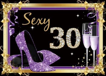 

Laeacco Happy 30 Birthday Photographic Backgrounds Purple High Heel Wine Glass Photo Backdrops Decor For Photo Studio Photophone