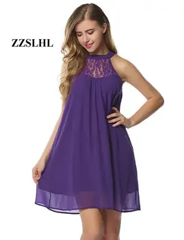 

Round Neck gua bo Sleeveless Silk Lace Loose Chiffon Dress 2020 Summer New