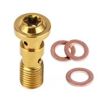 

NICECNC Set of 4 Pcs Brake Line Banjo Bolt & Washers Titanium Alloy Blue Titanium Gold M10X1.25