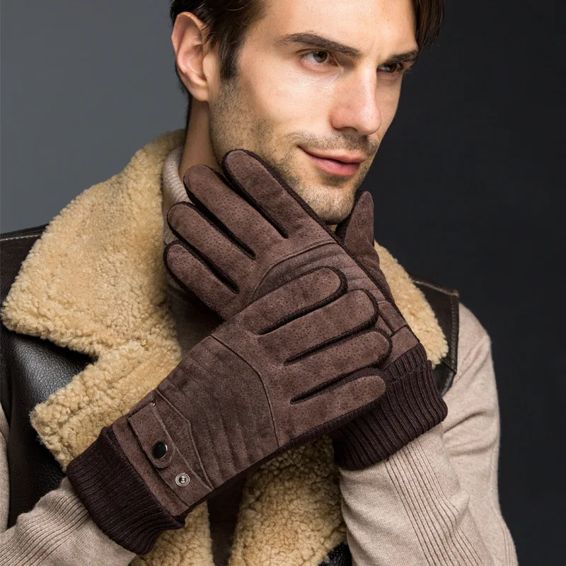 Кожаные перчатки мужской на зиму и осень плотные теплые тачскрин теплые мотоциклетные противоскользящие перчатки из натуральной кожи мужские ZP05
