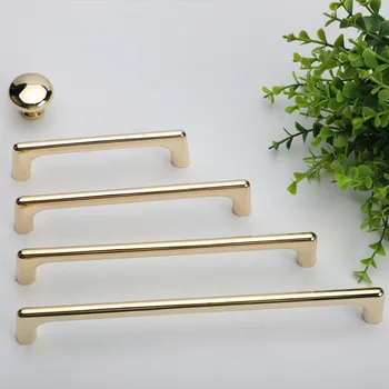 Golden Lengthened Handles Wardrobe Drawer Knobs Modern American Luxury Solid Kitchen Furniture Cabinet Door Handle Single Hole