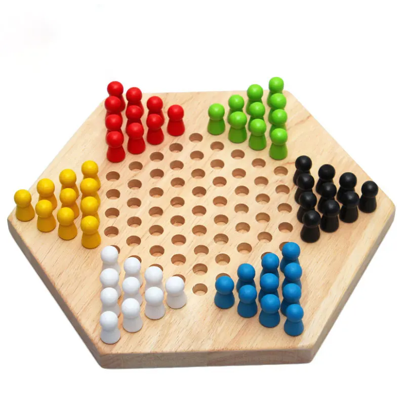 Checker Game Set Wooden Educational Board Games  Kids Classic Halma Chinese Checkers Set Strategy Family Game Pieces Backgammon 1