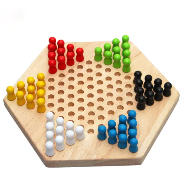 Checker Game Set Wooden Educational Board Games  Kids Classic Halma Chinese Checkers Set Strategy Family Game Pieces Backgammon 1