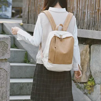 

Large Capacity Patchwork Shoulder Backpacks Women Casual Canvas Backpack Zipper Rucksack 2020 Girls Simple School Book Mochila