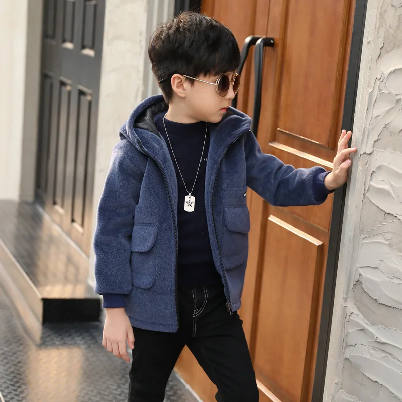 

Childrenswear BOY'S Coat Autumn & Winter 2019 New Style Children Korean-style Big Boy Mink Cashmere Cardigan Thick Trench Coat F