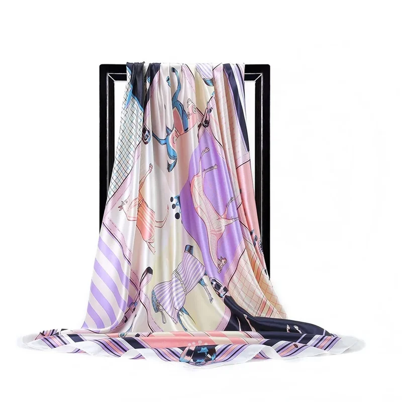 Шелковые шарфы Модные 90 см квадратный хиджаб шарф женский Дамская шифоновая шаль Бандана накидка глушитель парео платок - Цвет: 44