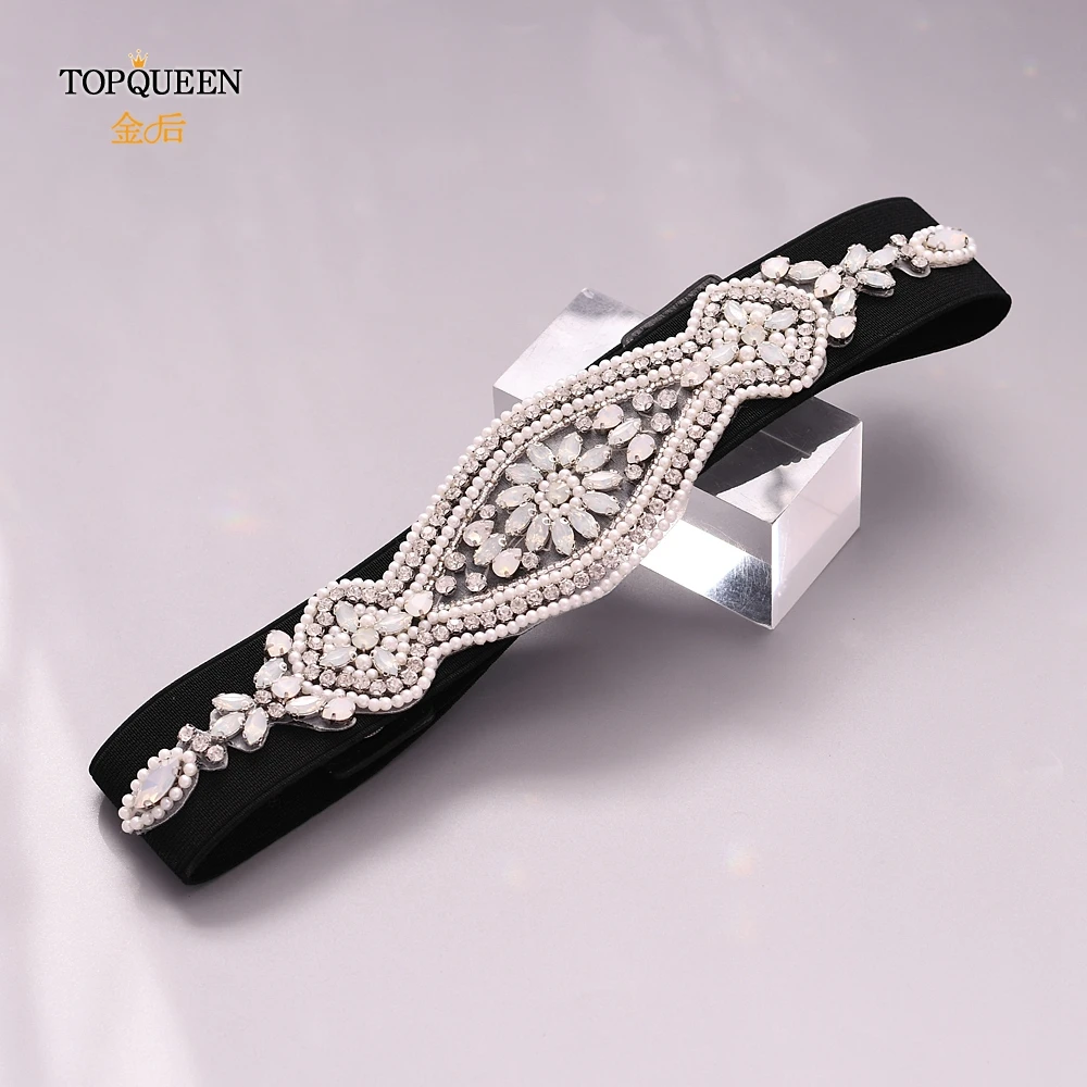 TOPQUEEN S284, молочные стразы, пояс, эластичный пояс, черный свадебный пояс, пояс с жемчугом для женщин, шикарный пояс, ювелирный пояс для женщин