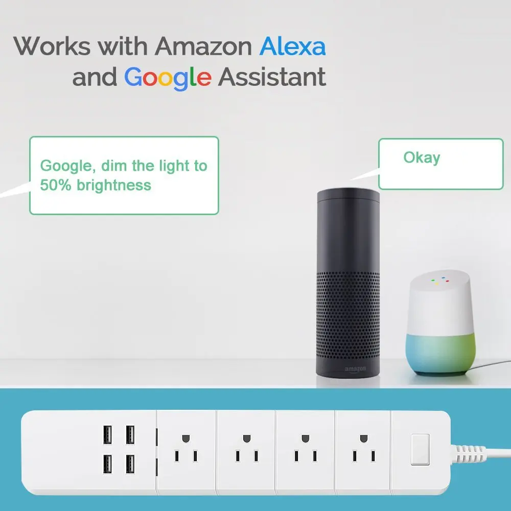 Wi-Fi Смарт-розетки Overspanningsbeveiliging 4 ONS AC стопконтакт с USB Homekit Verlengsnoer для alexa Google Thuis