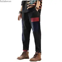 Зимние ковбойские штаны-шаровары ретро свободные джинсы с эластичной талией плюс бархатные штаны повседневные Лоскутные штаны женские джинсы z3