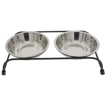 

Double Removable Stainless Steel Pet Food Water Bowls with Iron Stand - Raised Dog Feeder Pet Feeder
