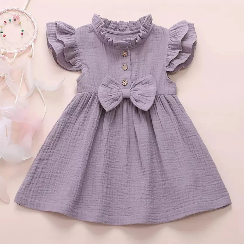 HE Hello Enjoy/платья для девочек однотонный хлопковый наряд с оборками и рукавами