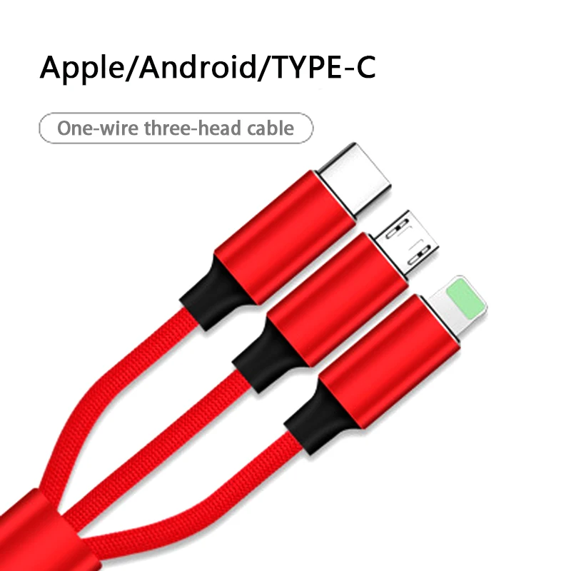 3 IN 1 Type C 8Pin Micro USB Cable For iPhone 11 Xr X XR 8 6S Plus iOS 10 9 8 Samsung USB Fast Charging Cables Cord