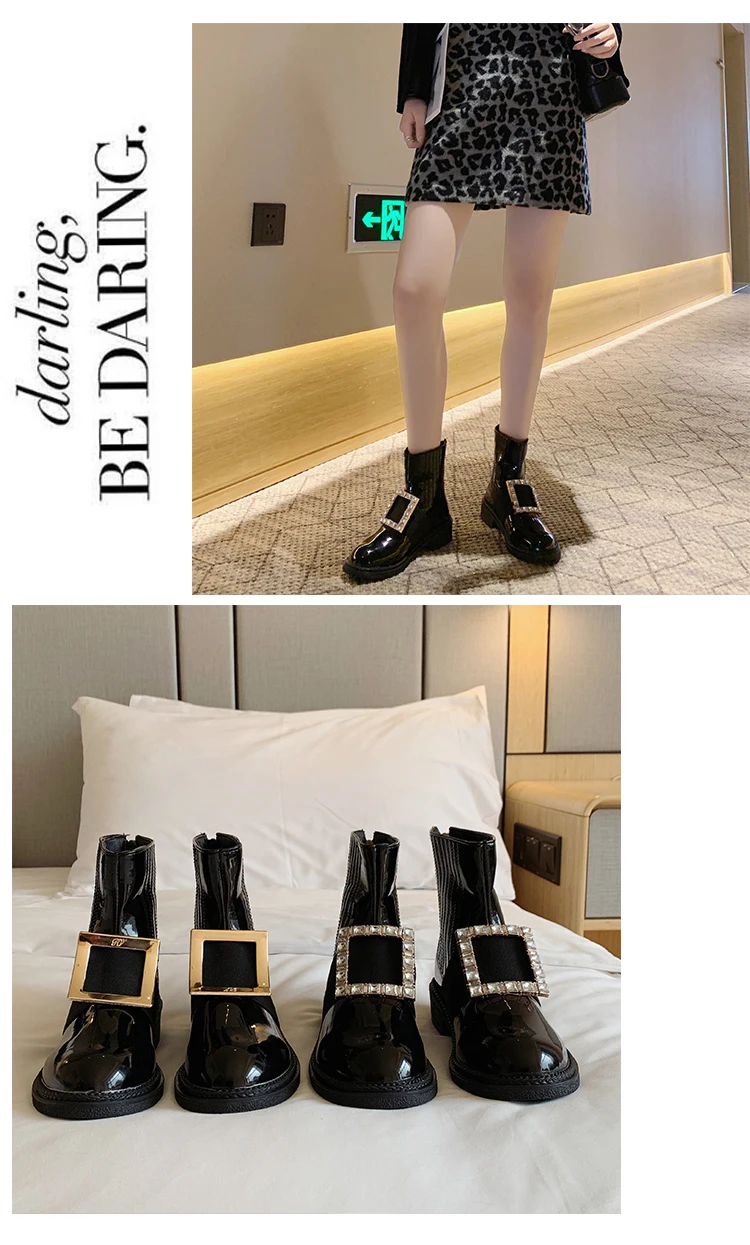 Г., botines mujer, украшенные стразами, с круглым носком, черные зимние плюшевые теплые сапоги до середины икры обувь на танкетке женские ботинки