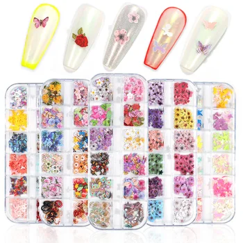 

1 Box 12 Grids Wood Pulp Sheet Nail Art Decoration Butterfly Color Small Flowers Christmas and Halloween 3D Nail Art Sequins