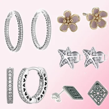 

2019 100% 925 Sterling Silver Classic Authentic Stars Symmetrical Earrings Ladies Charm Fashion DIY Jewelry Free Shipping