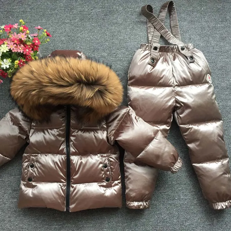 Детские пальто для русской зимы, детский зимний комбинезон для девочек и мальчиков, Детский пуховик с натуральным мехом, Детская верхняя одежда с капюшоном - Цвет: gold