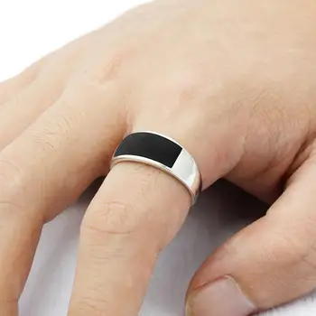 

Pure 925 Sterling Silver Solid Black Enamel Men Ring Thai Silver Ring for Men Women Unisex Turkish Handmade Jewelry