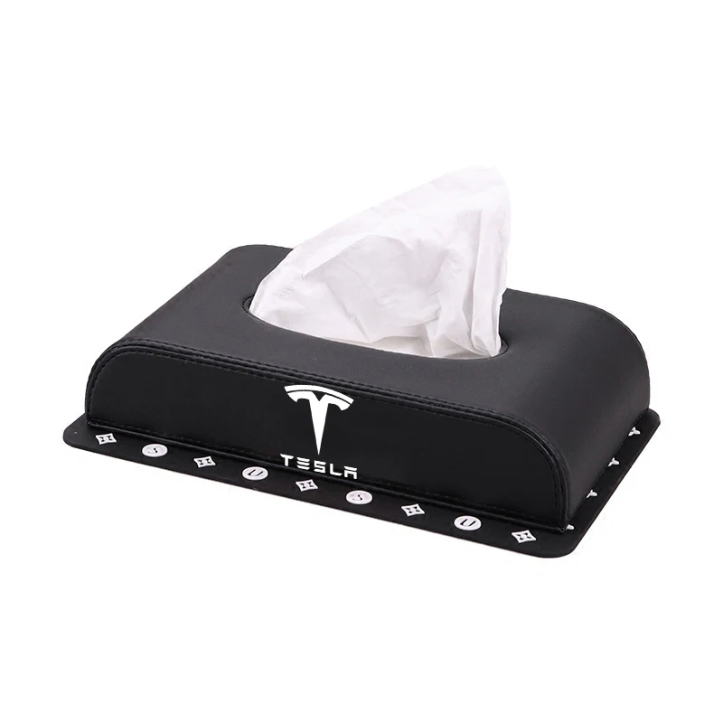 

For Tesla Model 3 X S PU Leather Tissue Box Napkin Holder Black