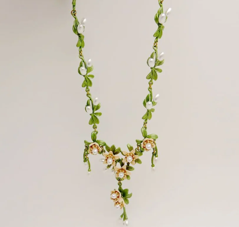 CSxjd, дизайн, имитация жемчуга, оранжевый цветок, ретро ожерелье, цепочка для свитера, женское элегантное ожерелье