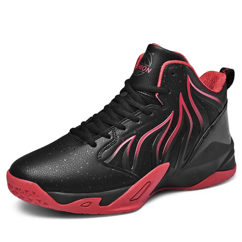 Мужские баскетбольные кроссовки противоскользящие спортивные, баскетбольные ботинки дышащие уличные высокие баскетбольные кроссовки обувь для спортзала - Цвет: Black Red