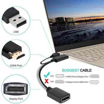 

4K 30HZ Laptop Desktop HDMI To DisplayPort Converter Active Portable Home Office USB 2.0 Powered PC Cable Black Adapter
