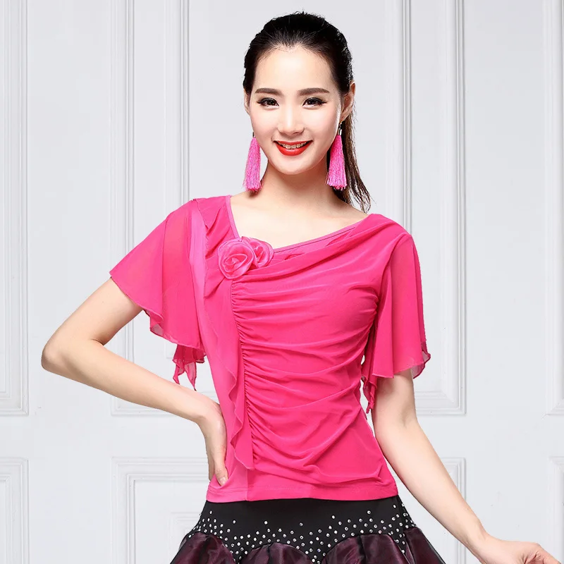 Бальный танцевальный Топ сетчатые рубашки испанское фламенко вальс одежда женская стандартная одежда для занятий танцами большой размер 5 цветов DNV11923