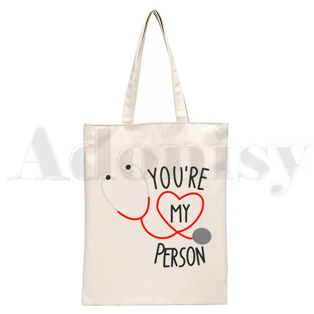 Greys Anatomy You're My Person Ullzang Hip Hop Hipster Cartoon Print Shopping Bags Girls Fashion Casual Pacakge Hand Bag N1920N