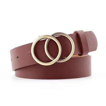

Double Round Buckle Women Belts for Women's Jeans Fashion Gold Buckle Waist Leather Strap High Quality Designer Strap Belt