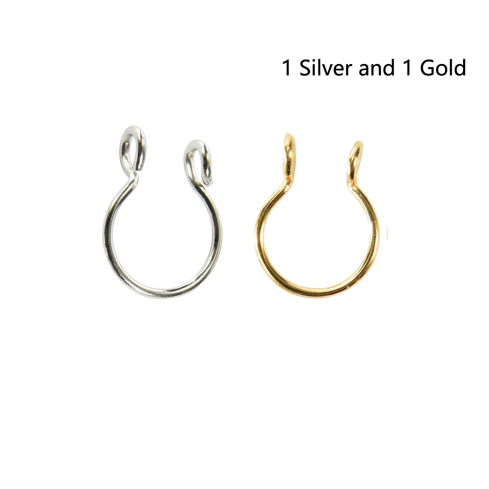 Silver and Gold 2 шт./лот, u-образные кольца для носа, кольца для перегородки, титановые серьги для пирсинга носа, ювелирные изделия для пирсинга - Окраска металла: Silver and Gold